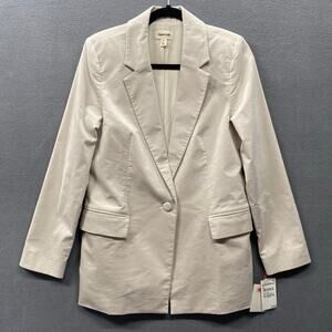 Open Edit Nordstrom One Button Blazer S Grey Moonbeam Neutral Basic Cotton Blend